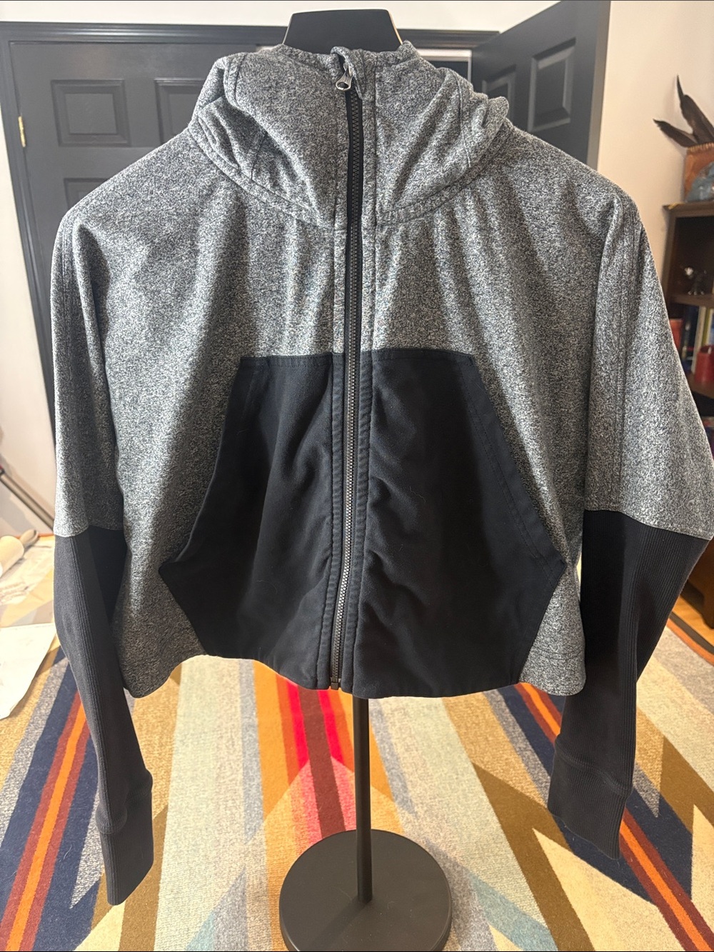 lululemon athletica Gray and Black Hooded Bomber Jacket